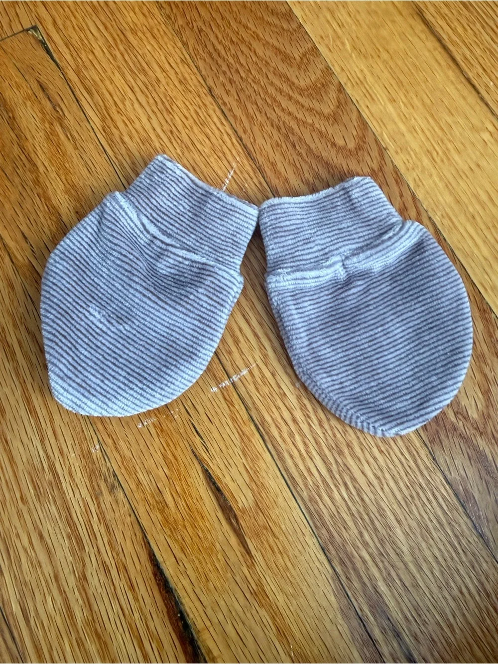 Baby Mittens Soft Gray Striped Infant Scratch Mitts